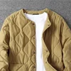 2023 Autumn Winter O-neck Quilted Jacket Men's Versatile  Green  Retro Thickened Coat Men Techwear Button Up Oversize Jacket 3