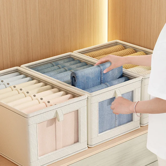 Boîte de rangement pliable pour vêtements, avec couvercle, boîte de rangement pour sous-vêtements, chaussettes, organisateur de garde-robe anti-humidité et anti-poussière 3