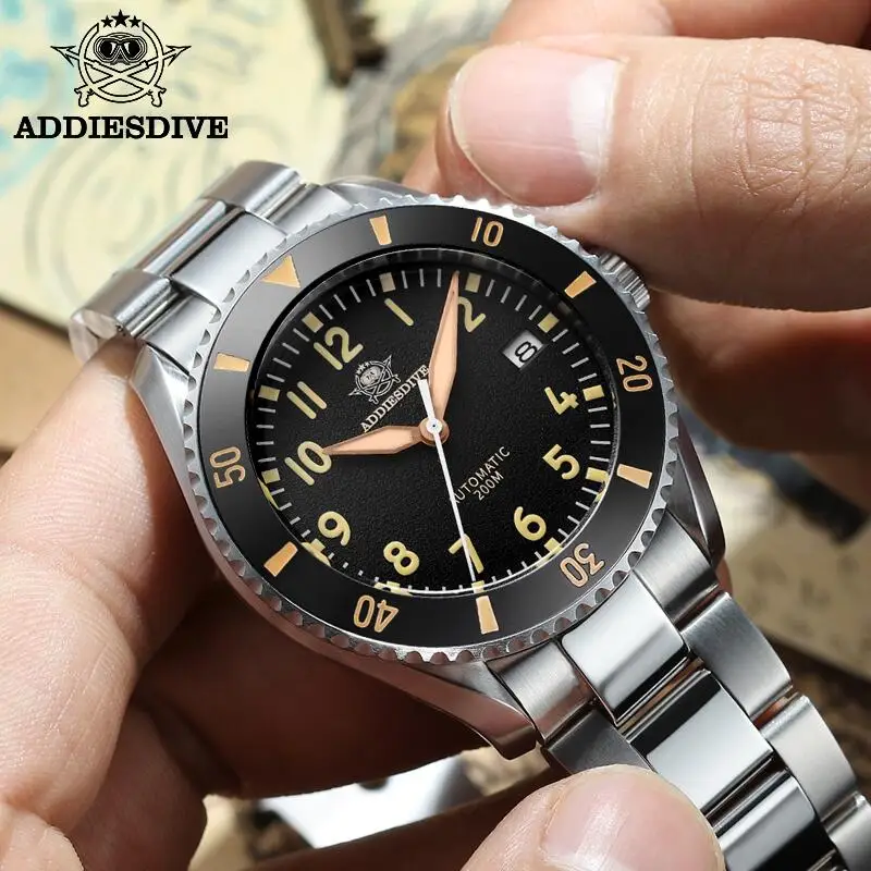 ADDIESDIVE Man Retro Watch Sapphire Crystal  316L Stainless Steel 200m Waterproof C3 Super Luminous NH35 Automatic Watch Reloj H