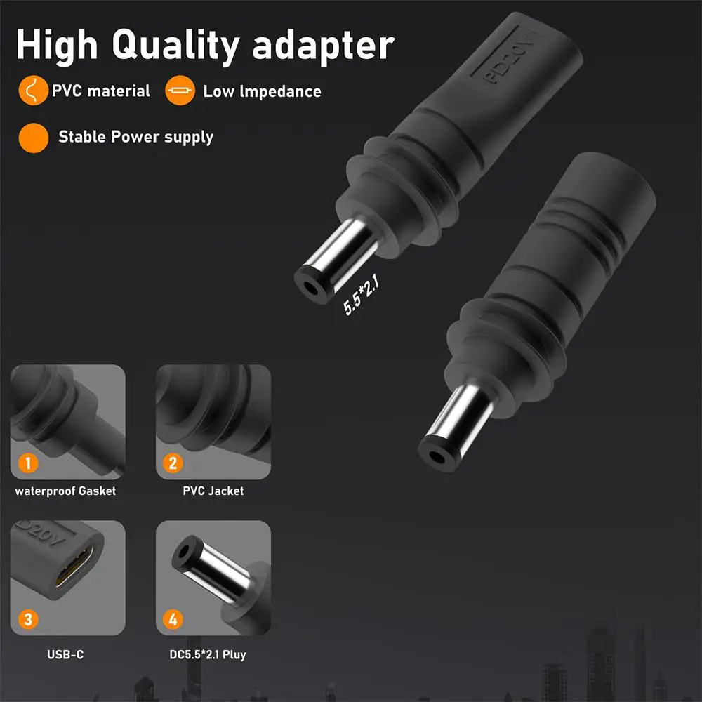 Type-C to DC Adapter for Starlink Mini Outdoor Waterproof Barrel Jack Charging Cable Ports Supports PD Protocol 100W (20V/5A)