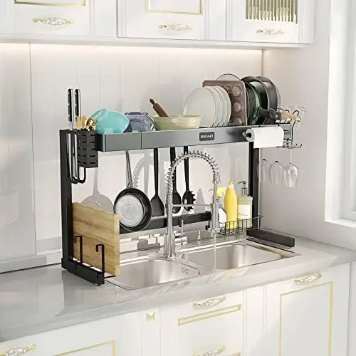 

Dish Drainer Over The Sink, 2-Tier Dish Drying with Cutlery Drainer,Stainless Steel\u2026 Sink nozzle rubber Planter hole cover