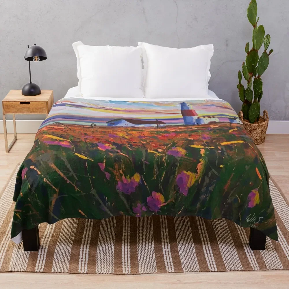 Colorful, impressionistic Portland Bill Lighthouse Throw Blanket Retros Heavy Baby Blankets