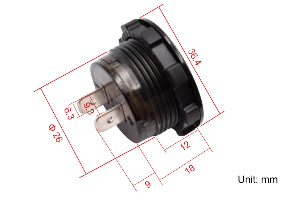Voltmeter dimensions and mounting hole 26mm