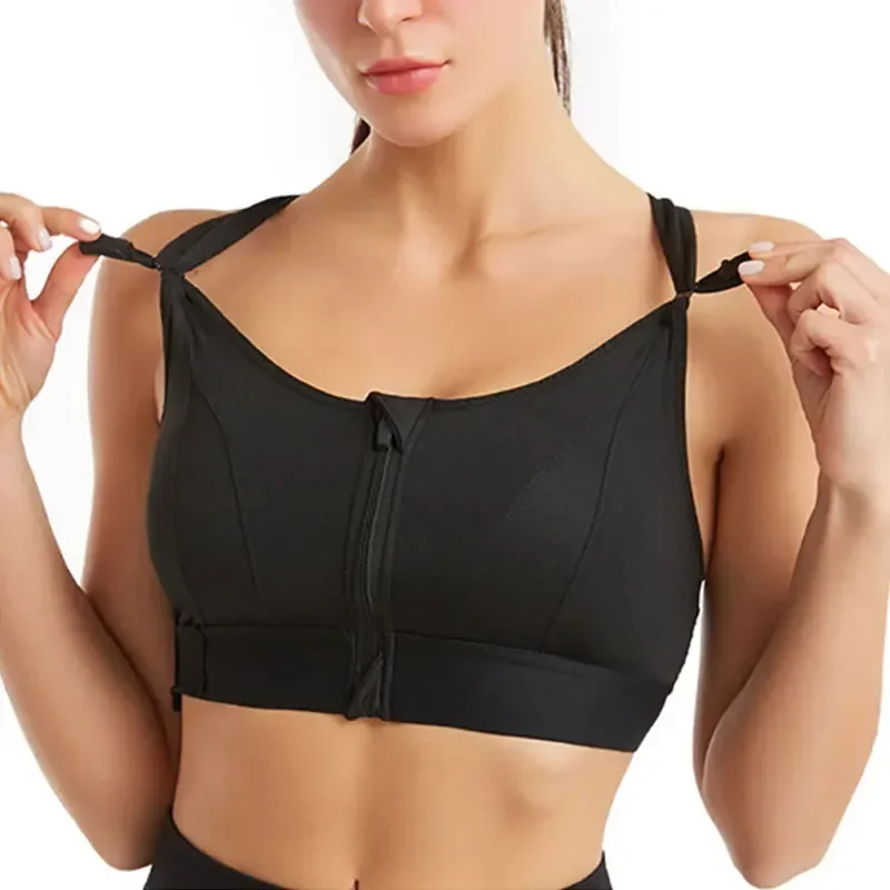 Front Zipper Adjustable Strap Shockproof Sports Bra for Women Elastic Fitness Athletic Slim Yoga Crop Top