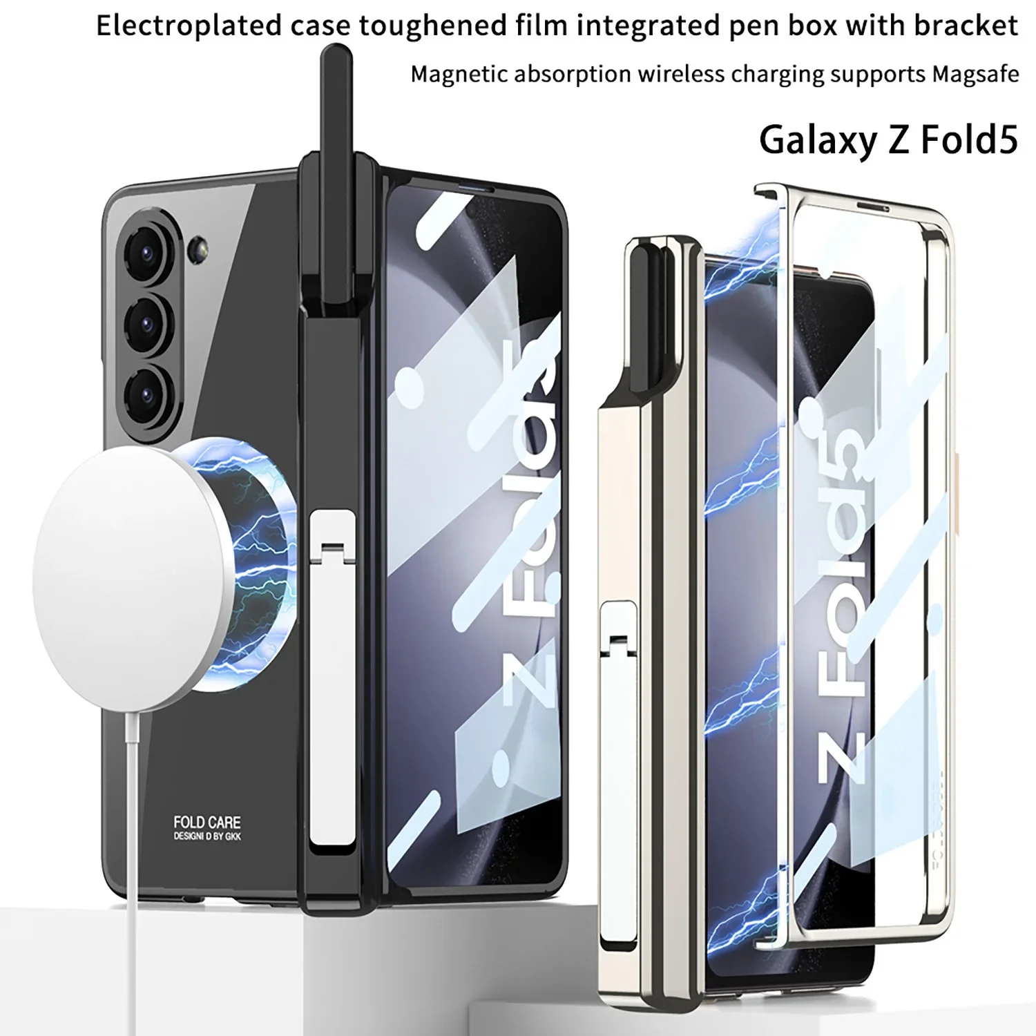 

Магнитный чехол Magsafe для Samsung Z Fold5, чехол для телефона с беспроводной зарядкой, гальванизированный прозрачный держатель для ручки, мембрана Z Fold5, чехол