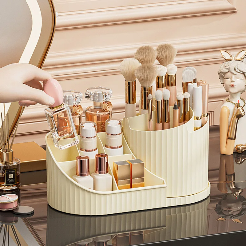 360° Rotatable Cosmetic Organizer Lipstick, Makeup Brush Organizer, Desktop Cosmetic Display Cabinet Suitable for Living Room, 3