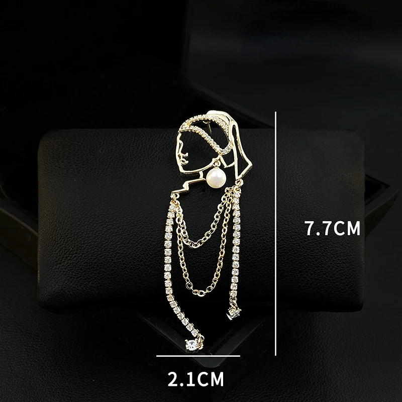 Girl's Brooch Tassel With Pearl Earrings Design Sense Niche High-End Exquisite Women's Suit Accessories Rhinestone Jewelry Pins