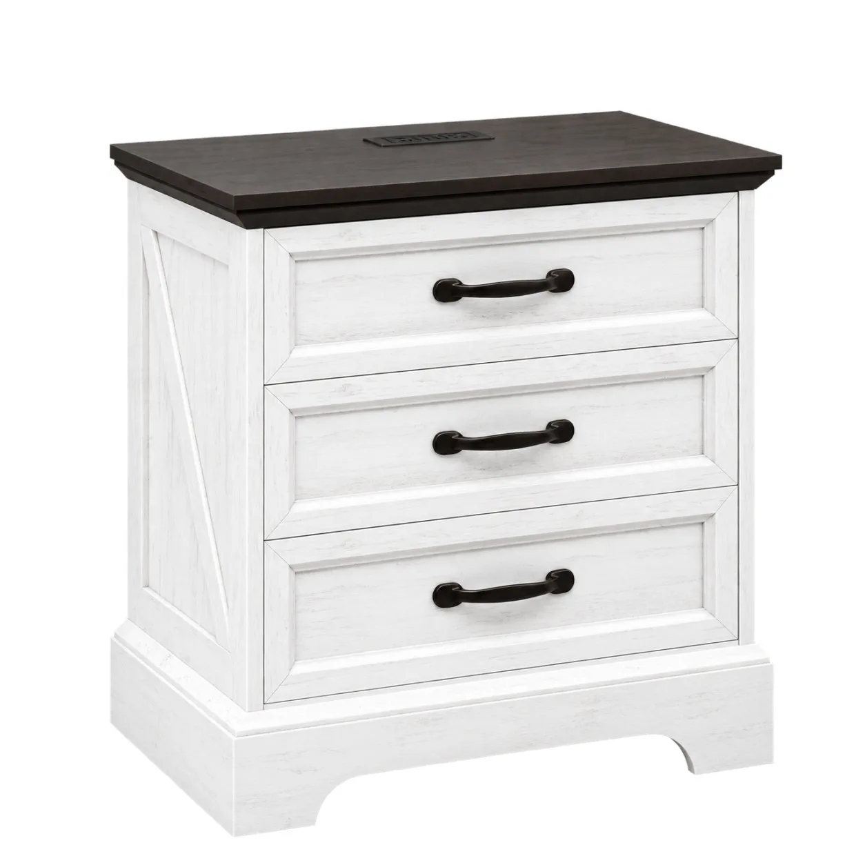 Farmhouse Nightstand with Charging Station 3 Drawer White Bedside Table with 2 AC Outlets and 2 USB Ports Storage Cabinet End Table for Bedroom Living Room Small Space 9