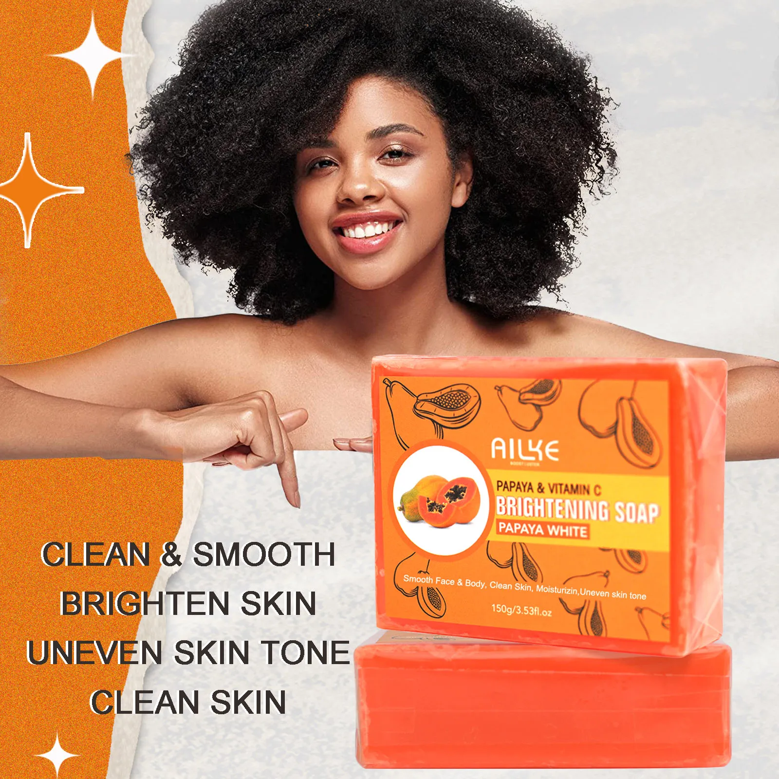 AILKE Skin Whitening Handmade Soap -Organic Papaya Soap For Black Spots, Clean Stains, Improves Dull Skin, Face & Body & Hands 2