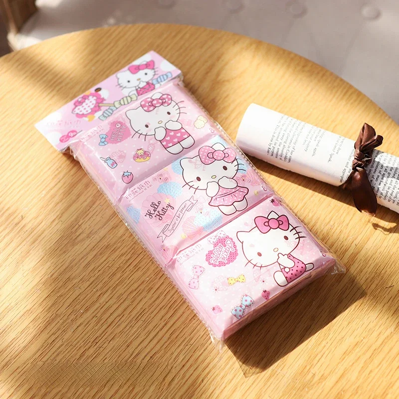 9pcs Hello Kitty Tissue Portable Cute Cartoon Eco-friendly Pocket Women Girl Wallet Paper Handkerchief Thicken Paper Napkin Gift