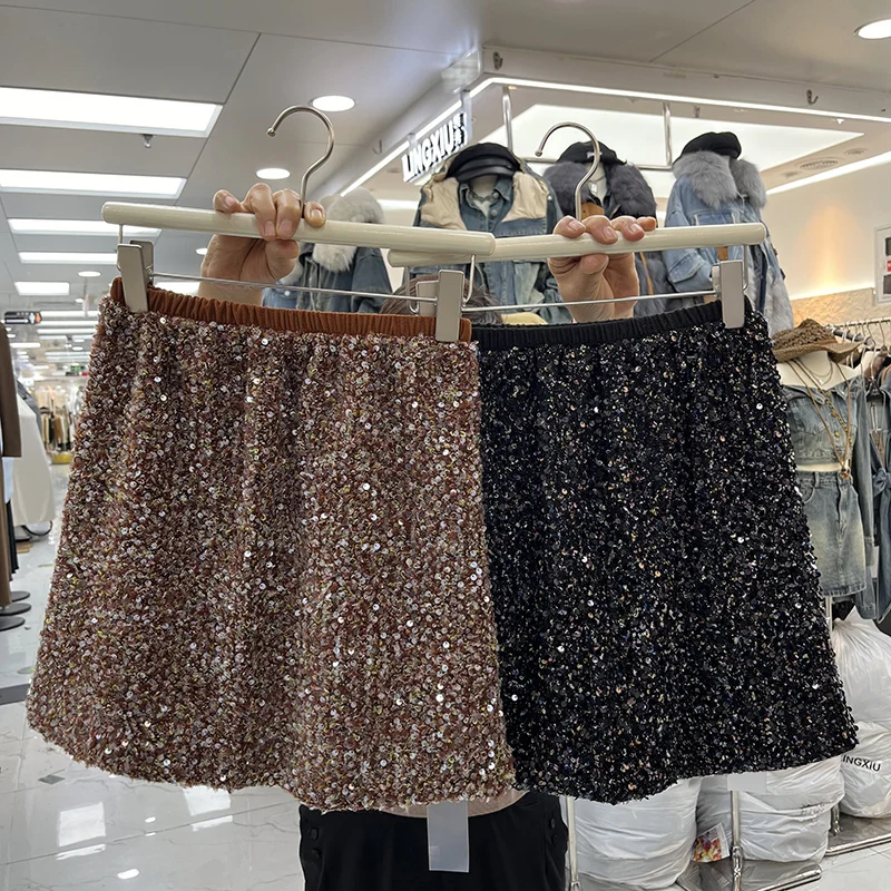 

Korean Fashion Mini Skirt Woman A-line High Waist Sequined Party Skirts Female Autumn Casual Streetwear Sexy Clothes Dropship