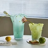 Glass Vase Hand Wavy Edge Pleated Gradient Color Hydroponic Glass Bottle Flower Vase Terrarium Home Decoration Accessories 5