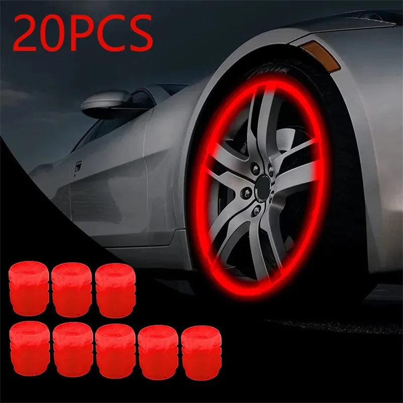 Tire Valve Caps 20Pc Luminous Valve Caps Fluorescent Night Glowing Decor Car Motorcycle Bicycle Wheel Hub Valve Stem Cap Styling Car Accessories