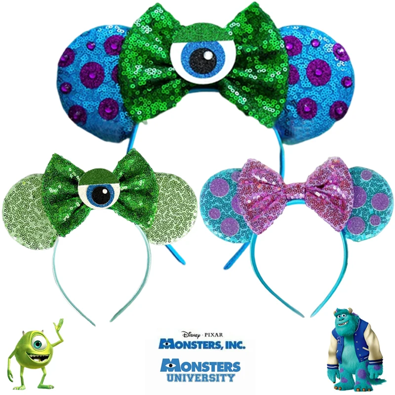 Disney Monsters Inc Ears Headbands Girl Pixar Sullivan Hairband Monsters University Hair Accessories Kids Mike Wazowski Headwear disney cartoon monsters inc hair accessories girls sulley ears hairbands kids sequins bow headband baby mike head bands women