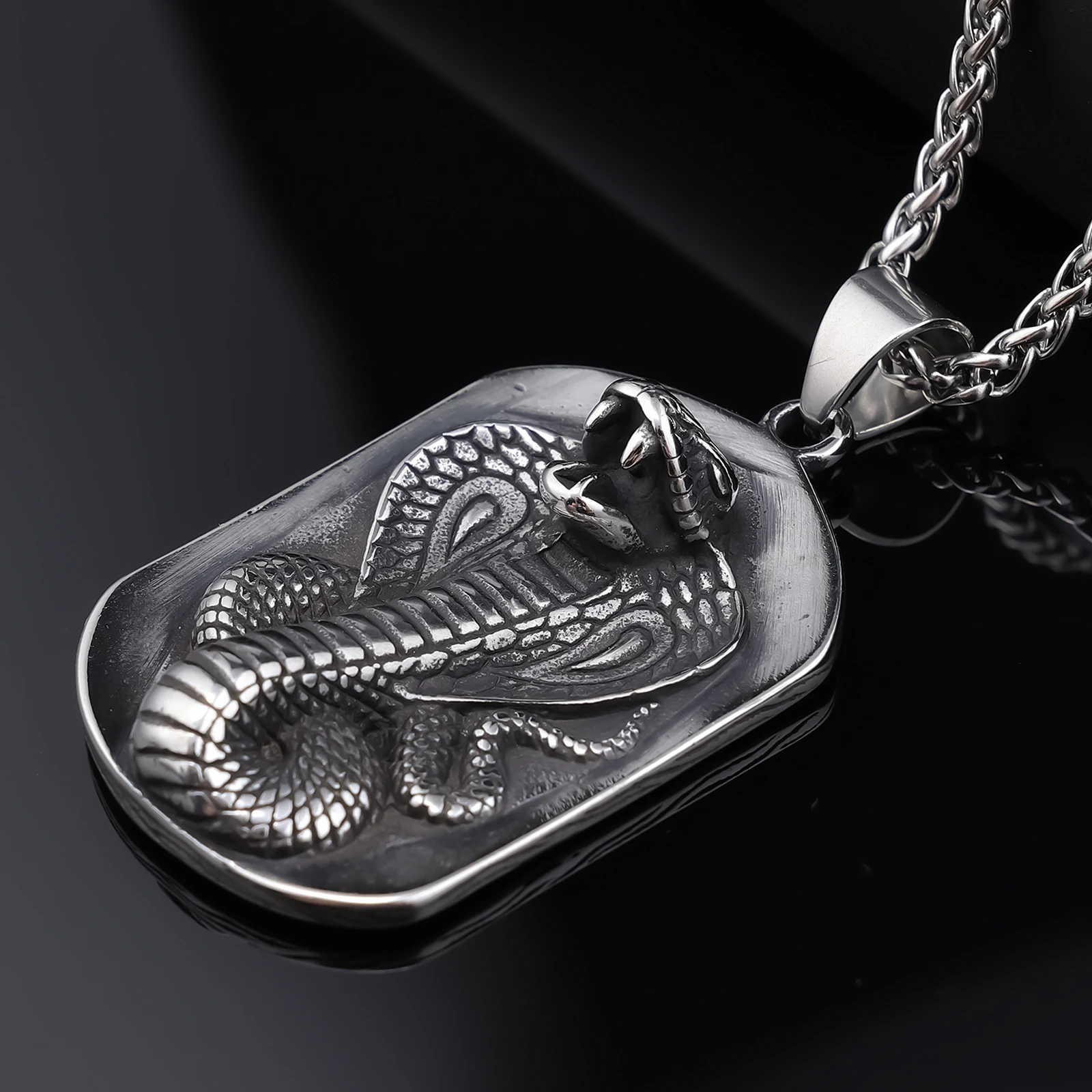 FANDAO Cobra/Python Snake Pendant Necklace for Men Stainless Steel Chain Vintage Gothic Jewelry