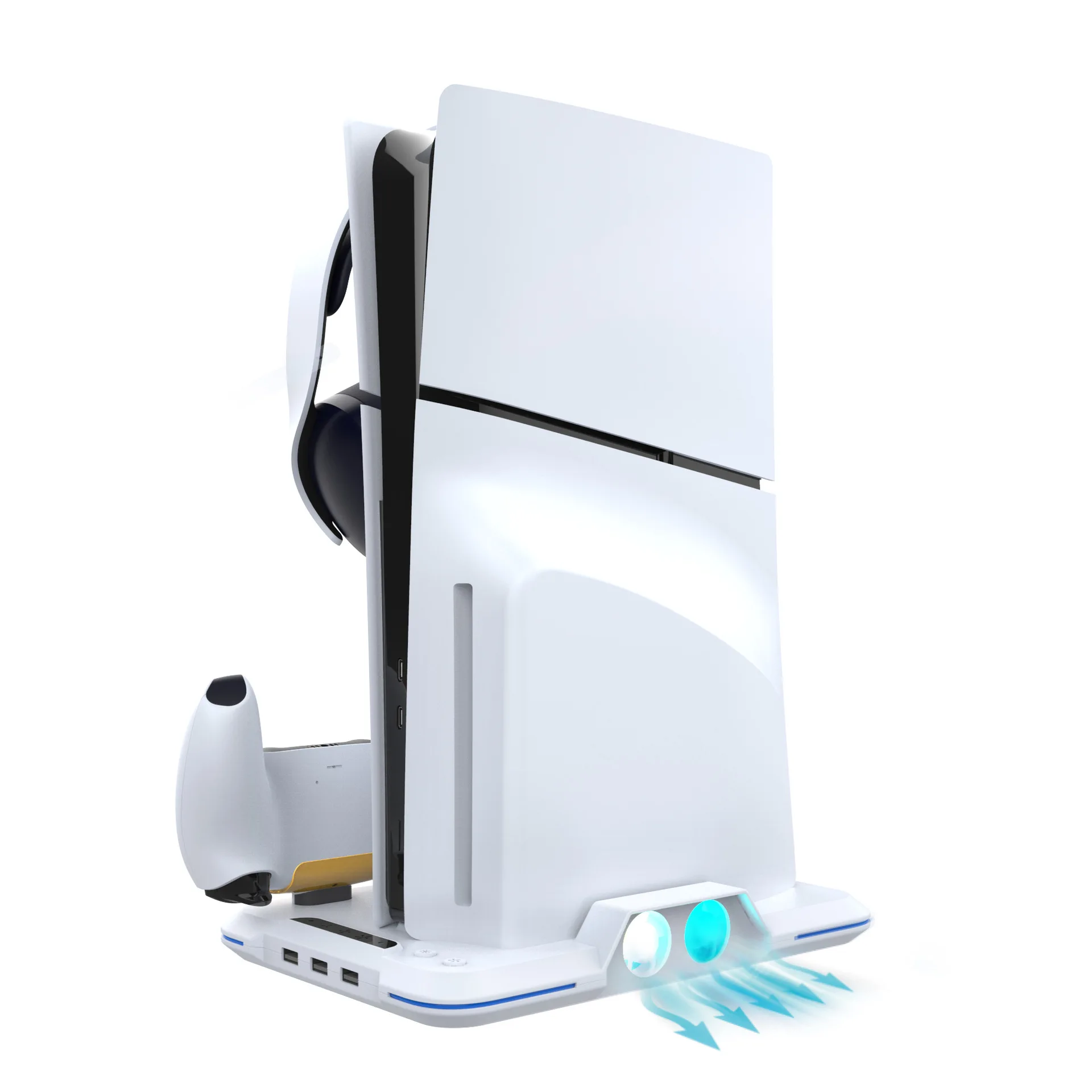 PG-P5S020 For PS5Slim host cooling fan14 RGB light for PS5 controller base charging Stand Dual Type-C magnetic Headphone bracket