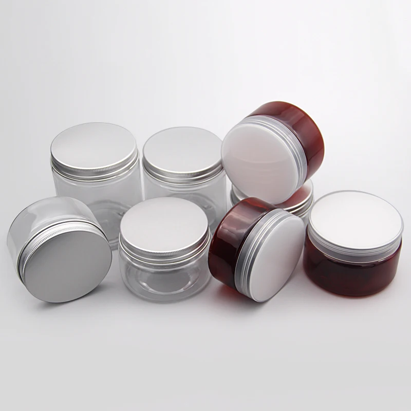 

20pcs 100g 120g 150g 200g 250g Empty Round Clear PET Jar Container With Thread Plastic Aluminum Cap Lid,For Cosmetic Packaging