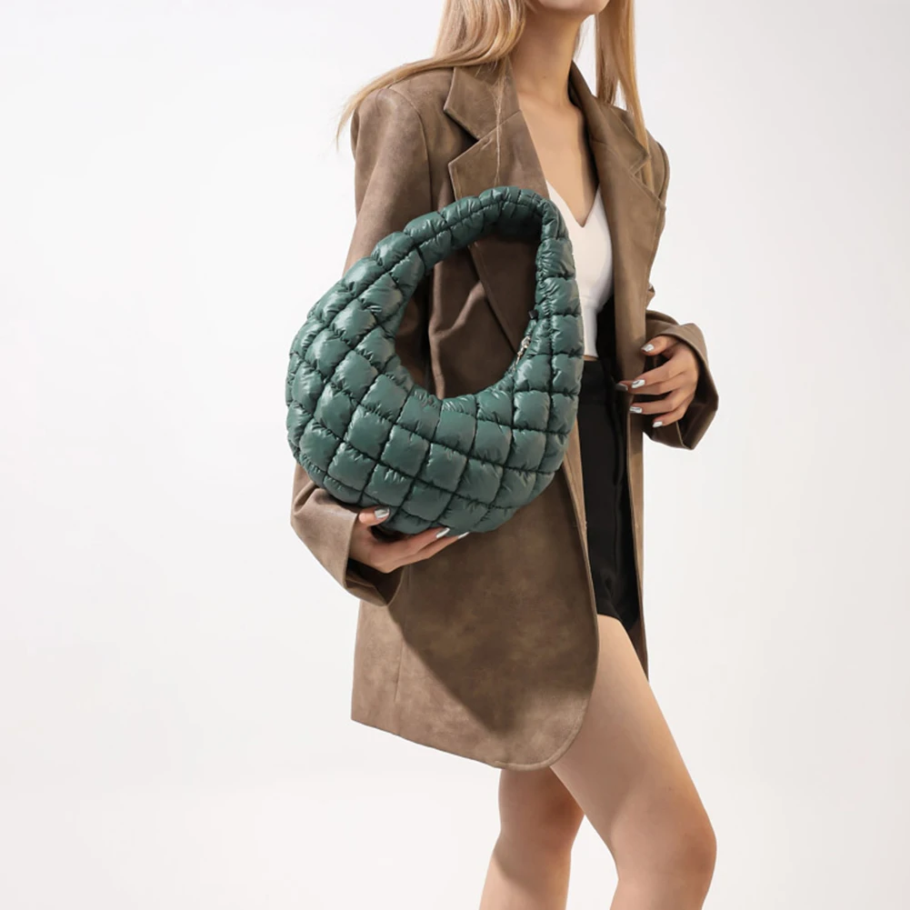 Quilted Padded Hobo Bag for Women Pleated Shoulder Bag Bubbles Cloud Bag Nylon Down Top Handle Bag Small Tote Handbag Purse 2023