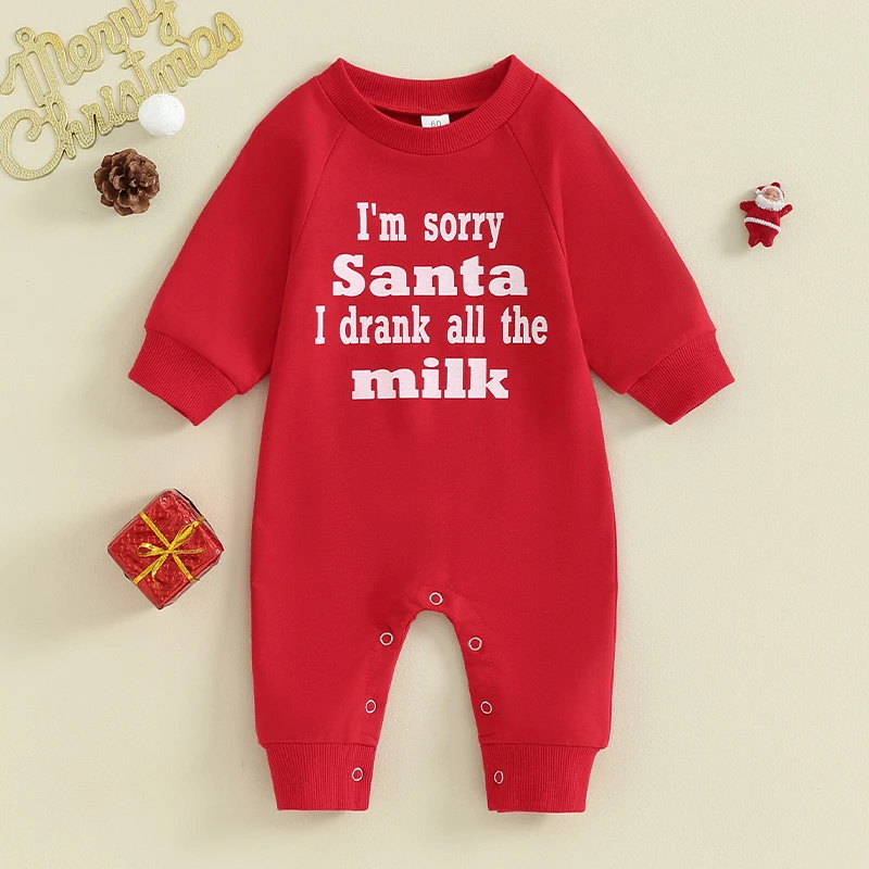

Listenwind Baby Christmas Romper Long Sleeve Crew Neck Letter Print Jumpsuit Newborn Playsuit Pajamas For 0-18 Months