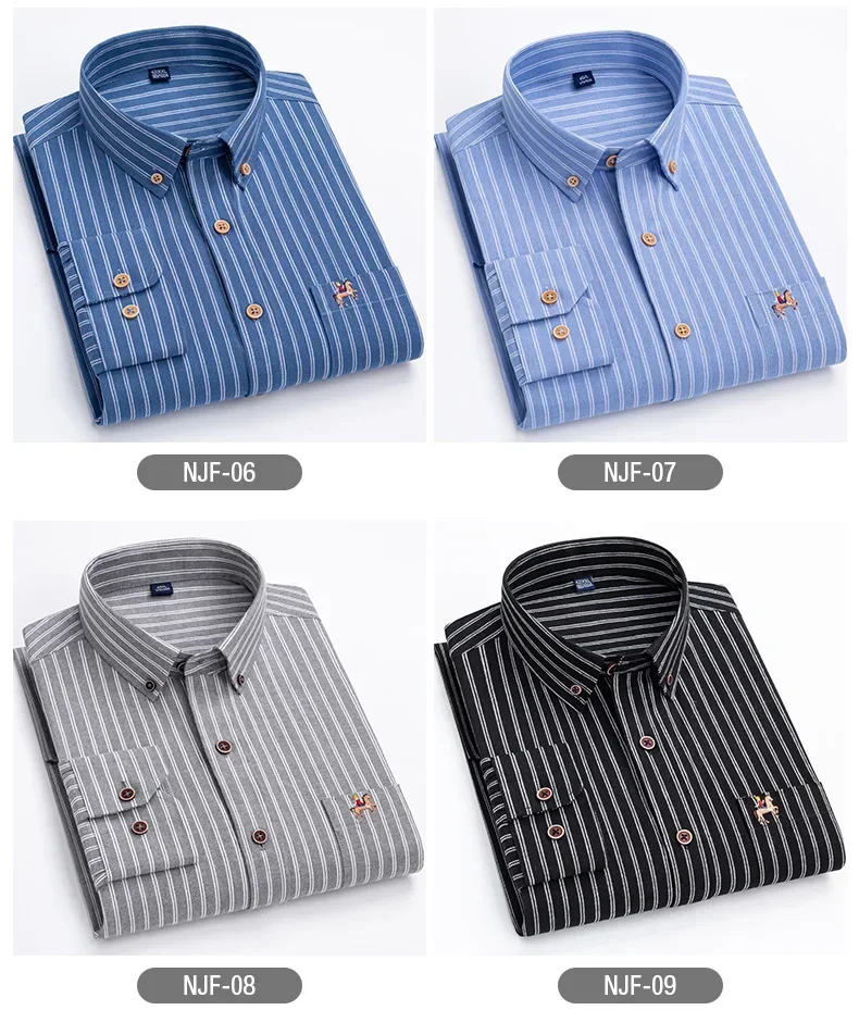 Description Picture 4 of itemM~6XL Men's Fashion Shirt Long Sleeve Cotton Oxford Stripe Casual One Pocket Regular Fit Button Business Dress Shirts