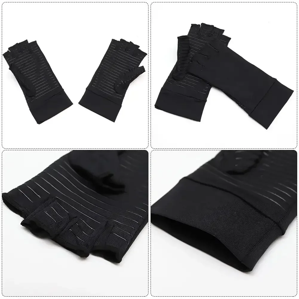Copper Fiber Half-finger Pressure Gloves Ammonia Knitted Anti-slip Outdoor Rehabilitation Training Copper Ion