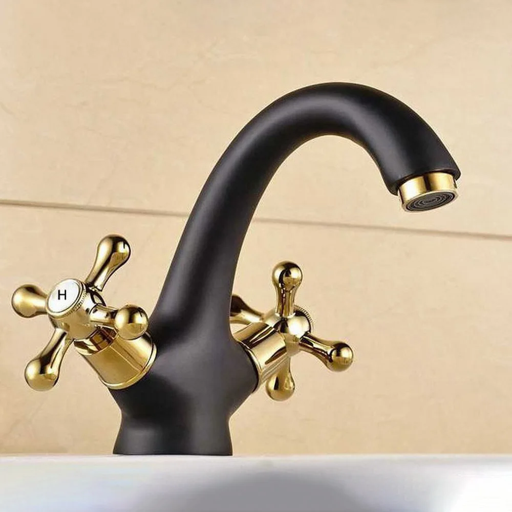 

Black Ol Rubbed Bronze Bathroom Basin Faucet Gold Brass Sink Faucet Double Handle Vessel Sink Water Tap Mixer Knf806