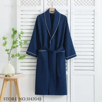 100% coton Couple Robe gaufre peignoir Robe Kimono Yukata maison vêtements décontracté femmes vêtements de nuit printemps été vêtements de détente 4