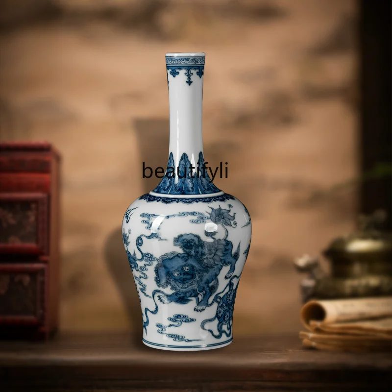 

Jingdezhen Ceramic Vase Hand Painted Blue and White Wood Kiln Porcelain Bottle Living RoomCurio ShelvesCraftsDecorativePorcelain