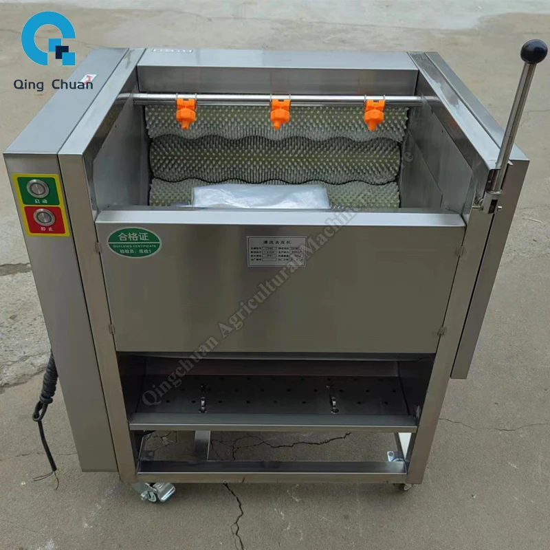 Fruit Vegetable Cleaning Peeling Machine Fully Automatic Brush Root Vegetable Carrot Ginger Potato Roller Peeler