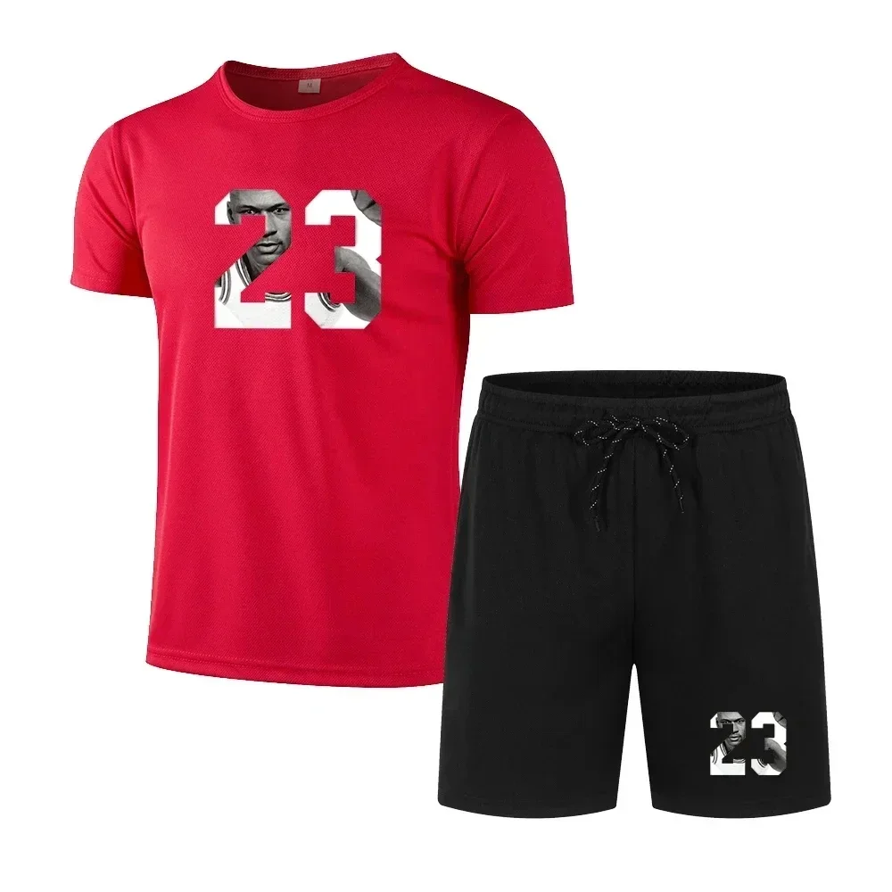 

2024 Summer New Men's Fast Drying Cool, Sports, Leisure, Fashion, Shorts Short Sleeve T-shirt Two Piece Set