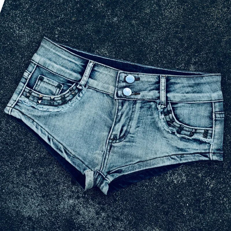 2026 Summer New Old Rivet Denim Shorts Women's Super Ultra Low Waist Design Hot Girls Y2k Jeans Shorts