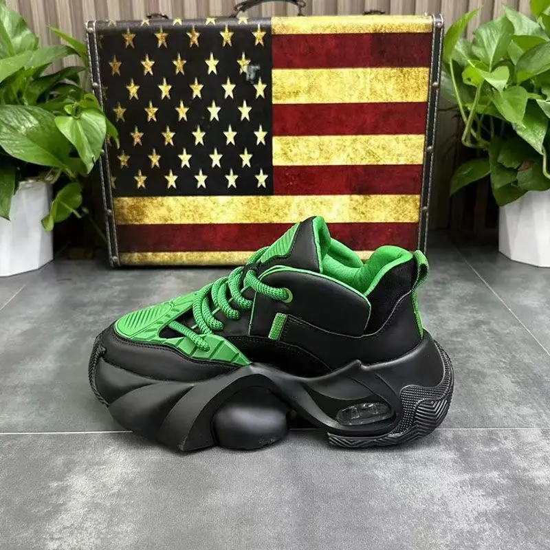 2024 Spring New Fashion Air Cushion Height Increasing Men's Retro Niche Versatile Trendy Casual Sneakers Daddy Shoes