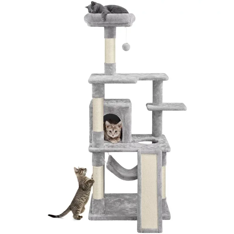 

60.5-inch Tall Cat Tree with Condo, Light Gray