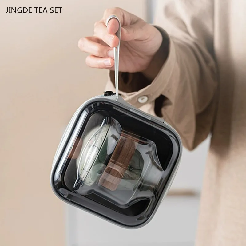 Exquisite Hand-painted Lotus Tea Set Travel Cup Gaiwan Set Outdoor Portable A Pot of Three Cups Custom Tea Gift Storage Box