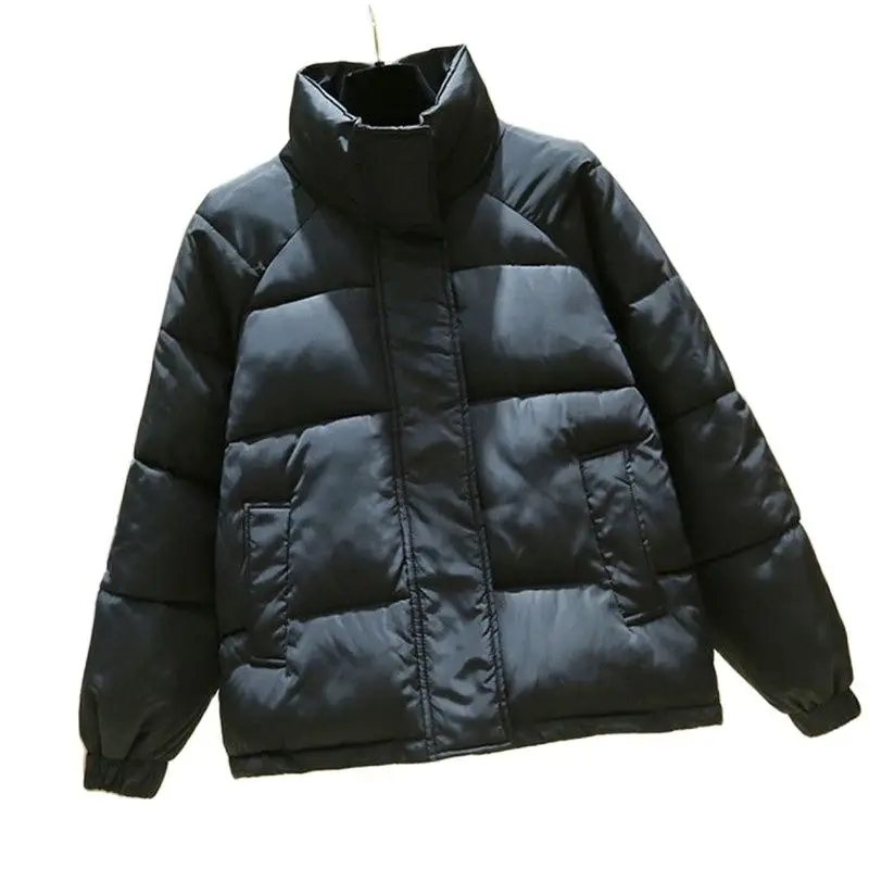 

Женская короткая зимняя хлопковая куртка, новинка 2023, Свободное пальто с воротником-стойкой, модная верхняя одежда с карманами, однотонная парка, Женское пальто