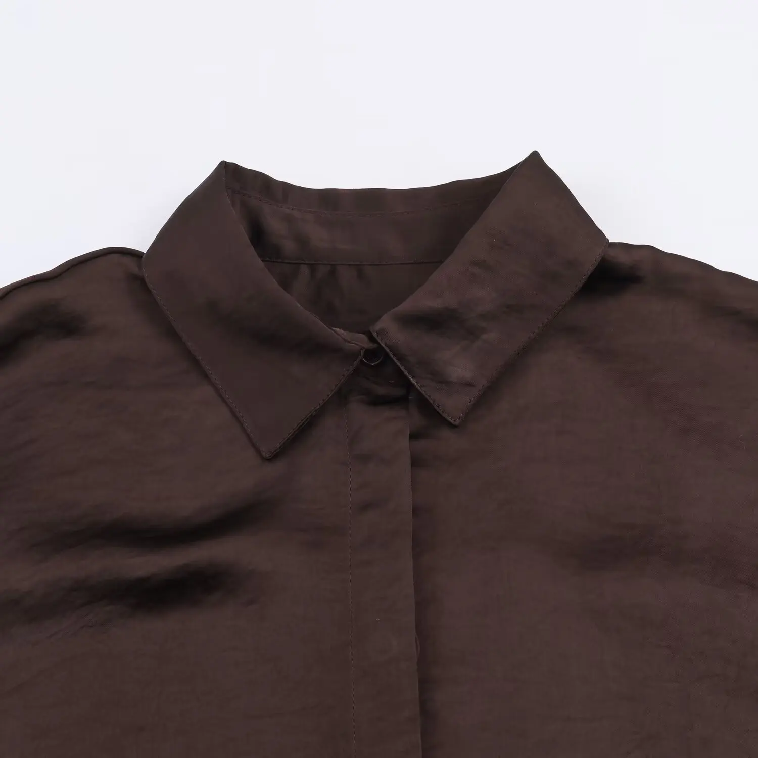 Women's Coffee Casual Fashion Shirt Female Solid Simple Loose Elegant Blouses Lady Single Breasted Satin Texture Ol Shirt Tops