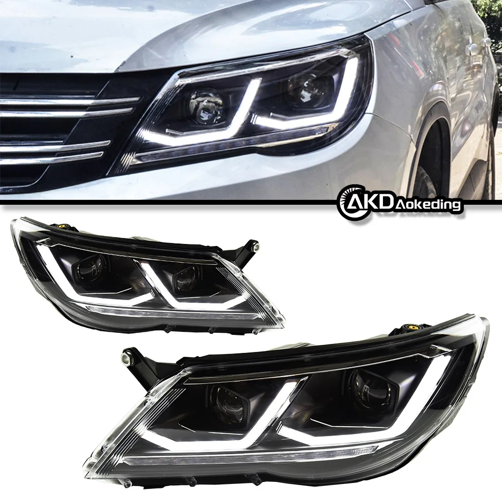 Headlight For Tiguan 2007-2012 Head Lights New Style Replacement DRL Daytime lights retrofit Dual Projector Facelift