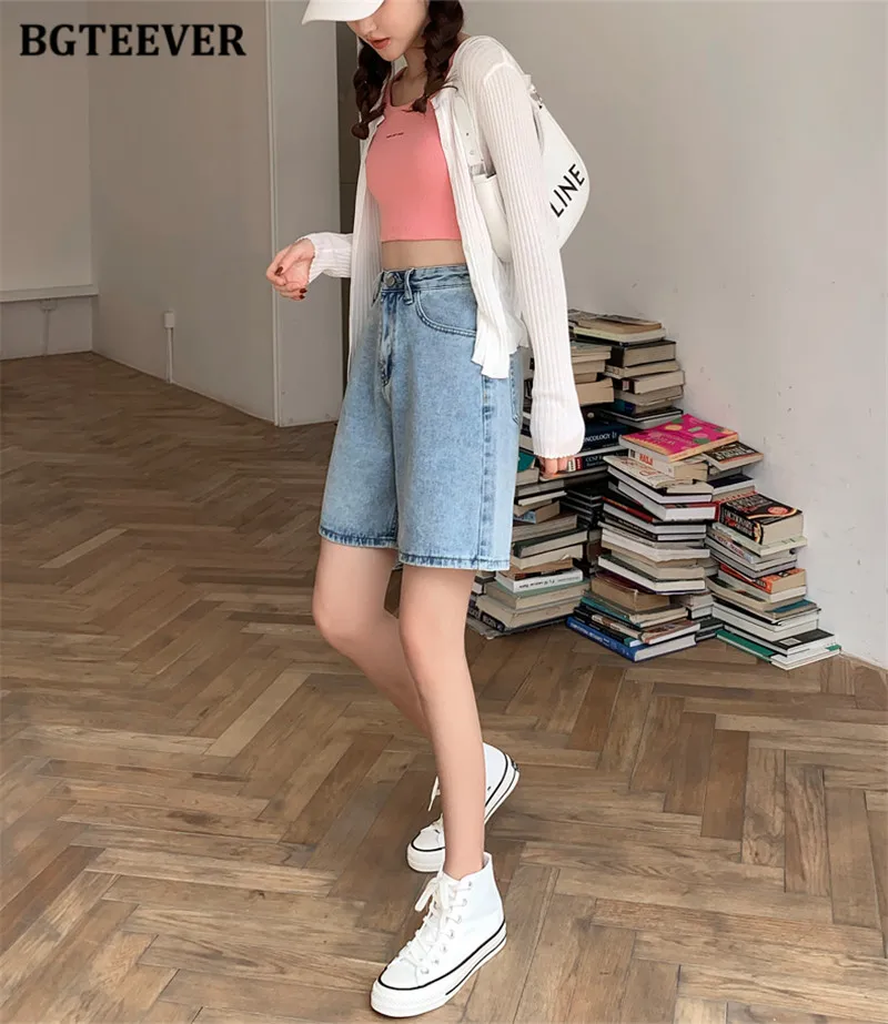 nike dri fit shorts BGTEEVER Casual Loose Women Wide Leg Jeans Shorts 2022 Spring Summer Chic Pockets High Waist Ladies Denim Shorts compression shorts