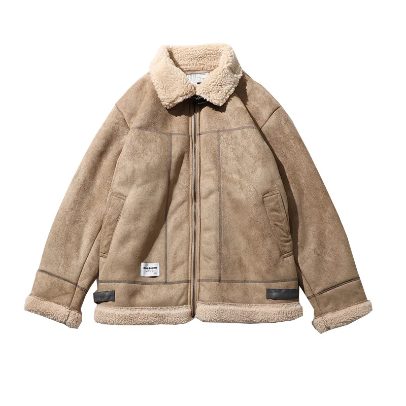 Lamb Cashmere Jacket Mens Leisure Time Cotton Coat Winter Plush Thickened Lapel Cotton Jacket