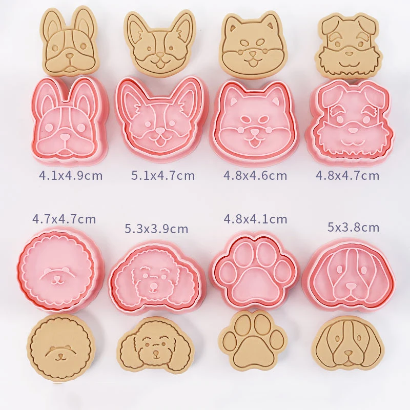 Cookie Cutters Animal Dog Type Stamp Embosser For Biscuit Pastry Bakeware Baking Cookies Molds 8pcs/set