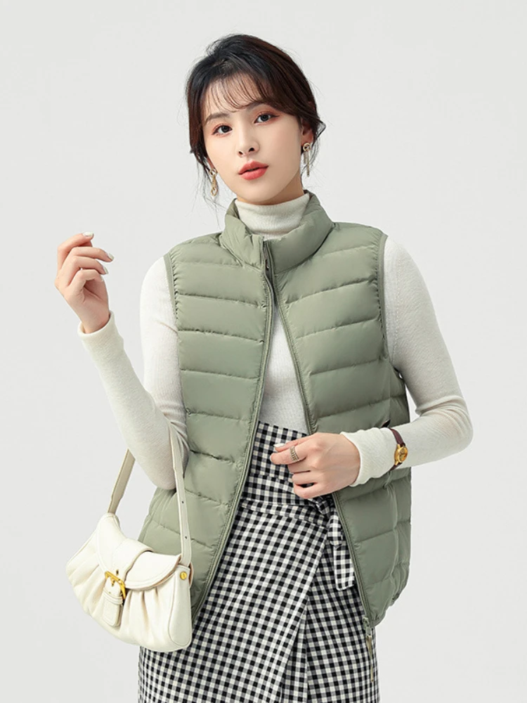 

2023 New Autumn Winter Down Vest Women Short Waistcoat Slim-ftting Thick Warm White Duck Down Coat Sleeveless Jacket T224