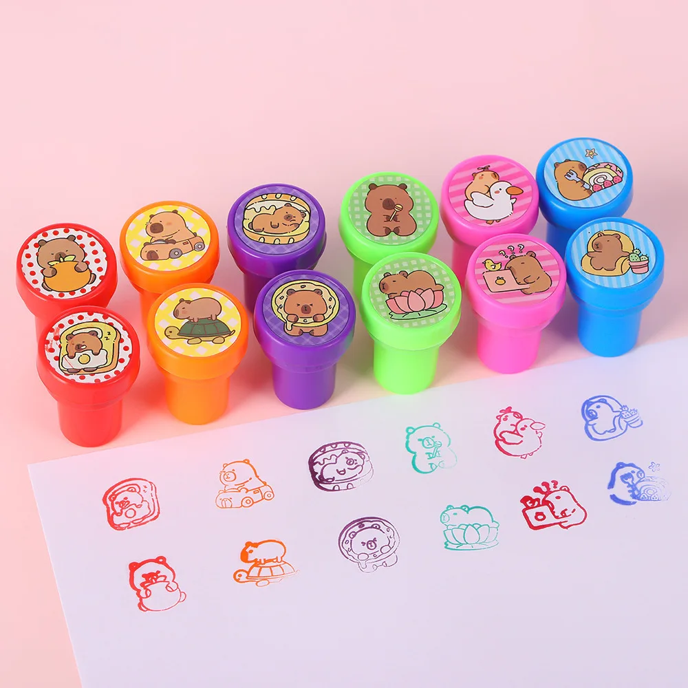 12/36Pcs Cute Animal Capybara Theme Kapibala Self-ink Stamps Toys for Kids Birthday Party Favors School Rewards Pinata Fillers