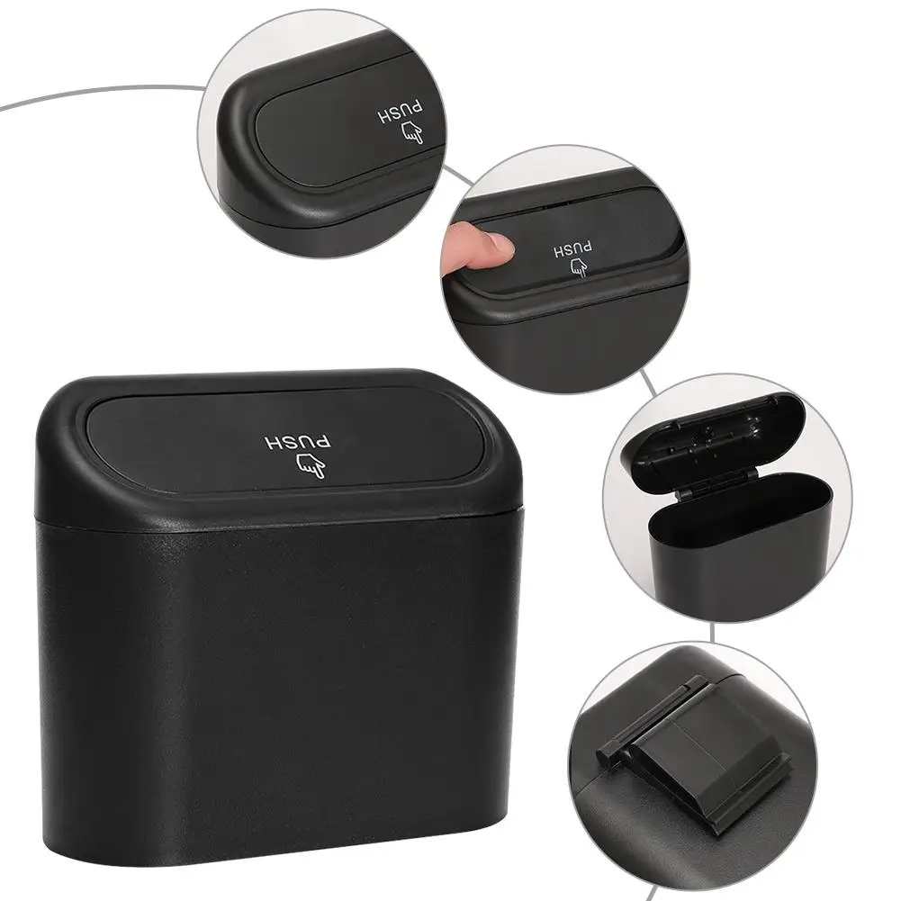 Car Bin Hanging Vehicle Garbage Dust Case Storage Box Black Square Pressing Type Trash Can Auto Interior Accessories