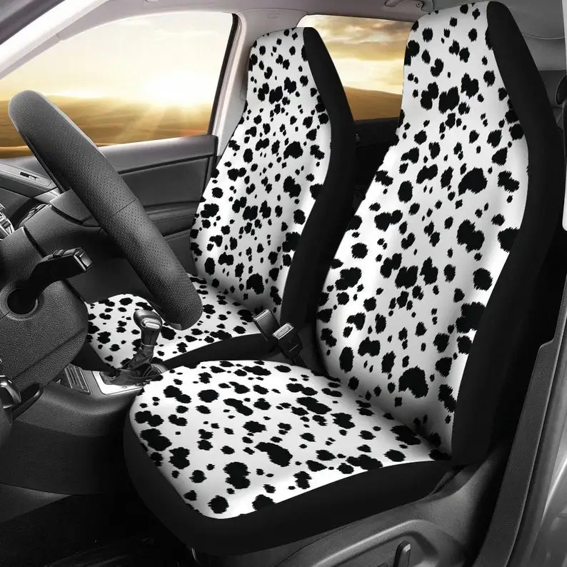 

Dalmatian Dog Print Car Seat Covers Set White With Black Spots Fireman Firefighter Universal Fit for Car and SUV Bucket Seats