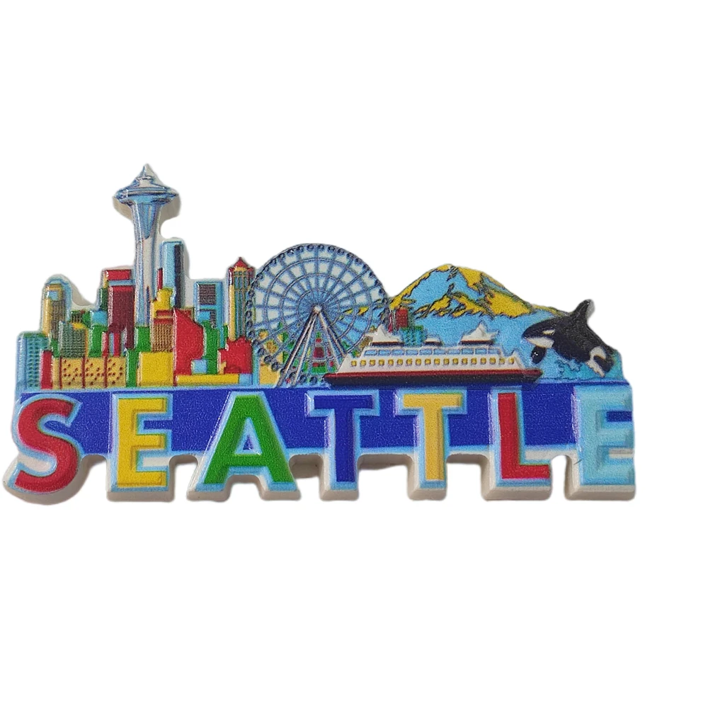 Seattle USA 3D Landmark Fridge Magnet Souvenir Gift,Resin Handmade Seattle Refrigerator Magnet Home Decoration Collection