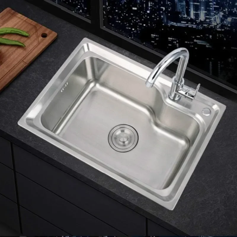 304 Stainless Steel Sink Single Sink Kitchen Sink Sink Single Basin Thickened Sink Large Single Slot Set 2
