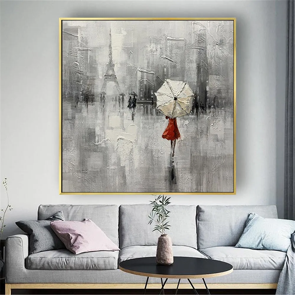 

100% Hand Painted Oil Painting Nordic Home Decoration Prints And Hang Paintings Gray Rainy Weather On Canvas Wall Art Pictures