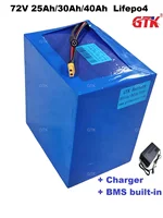 Batterie au lithium Lifepo4 Gtk 24S 72V 25Ah 30Ah 40Ah avec BMS Bluetooth 30A 50A pour trottinettes électriques 500W 1000W 2000W 3000W 1