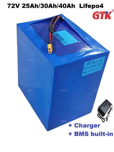 Batterie au lithium Lifepo4 Gtk 24S 72V 25Ah 30Ah 40Ah avec BMS Bluetooth 30A 50A pour trottinettes électriques 500W 1000W 2000W 3000W 1