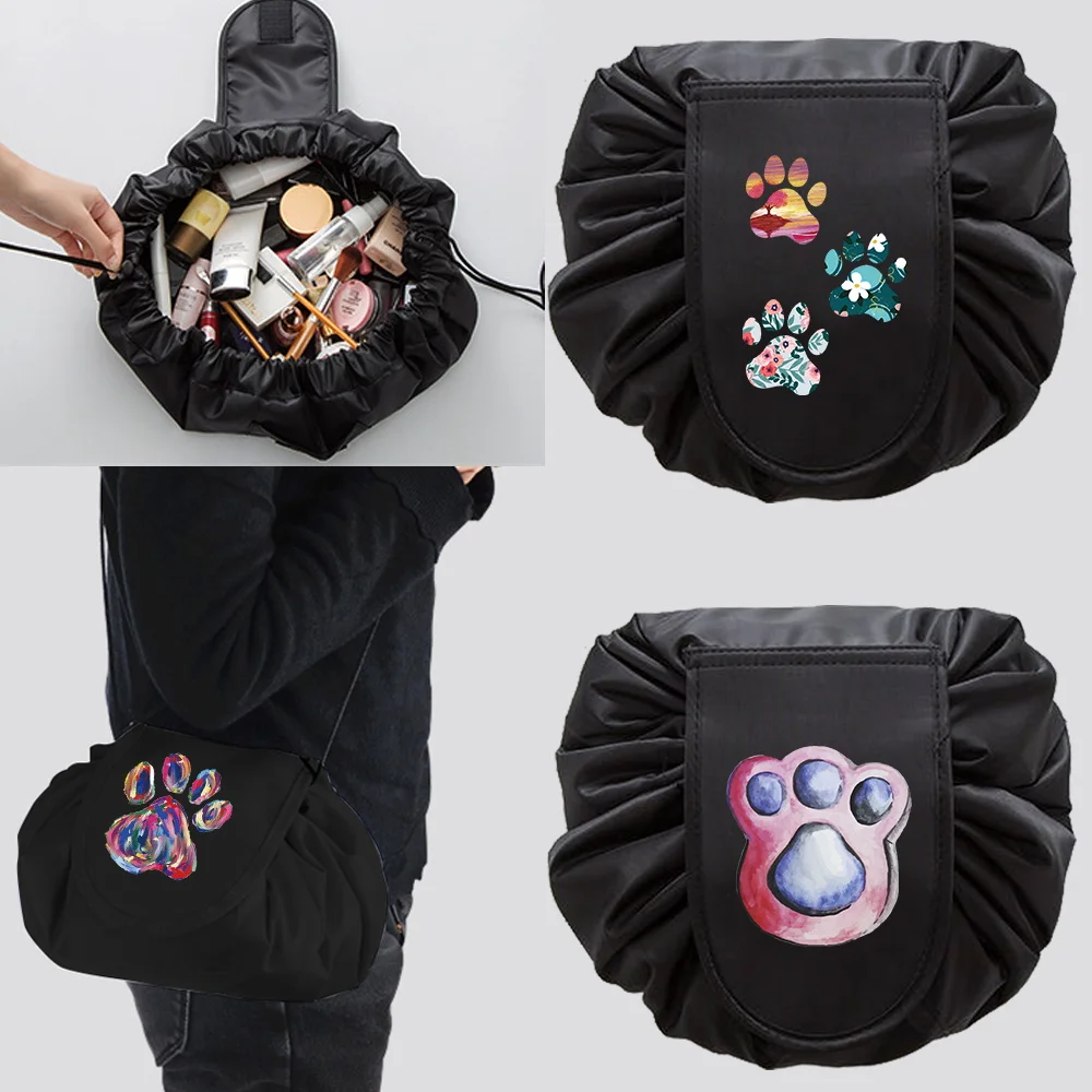 

Travel Cosmetic Bag Drawstring Makeup Pouch Women Dog Footprints Print Waterproof Storage Neceser Bathroom Washbag Toiletry Kit